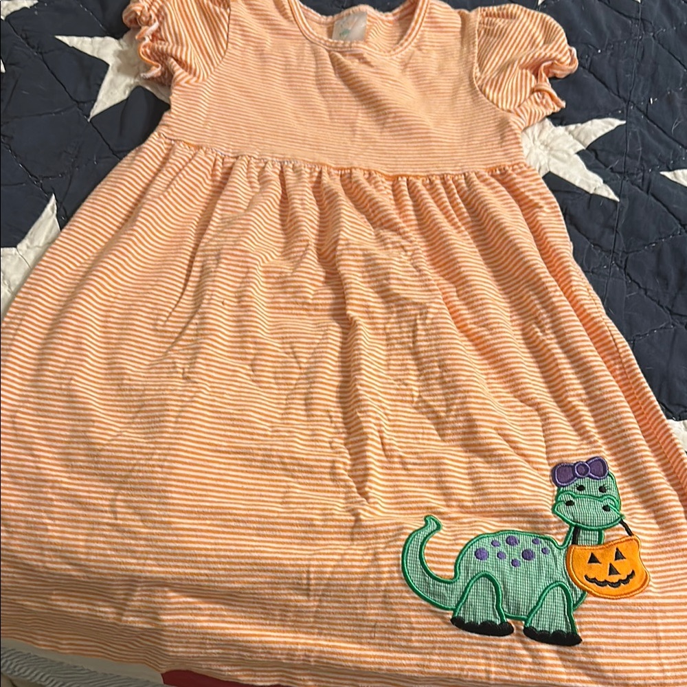 Orange Striped Dinosaur Dress for Kids